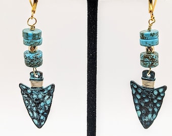 Southwest Arrowhead Earrings/Native American Navajo Style Jewelry/Turquoise Western Earrings/Cowgirl Earrings/Oxidized Copper Arrowhead