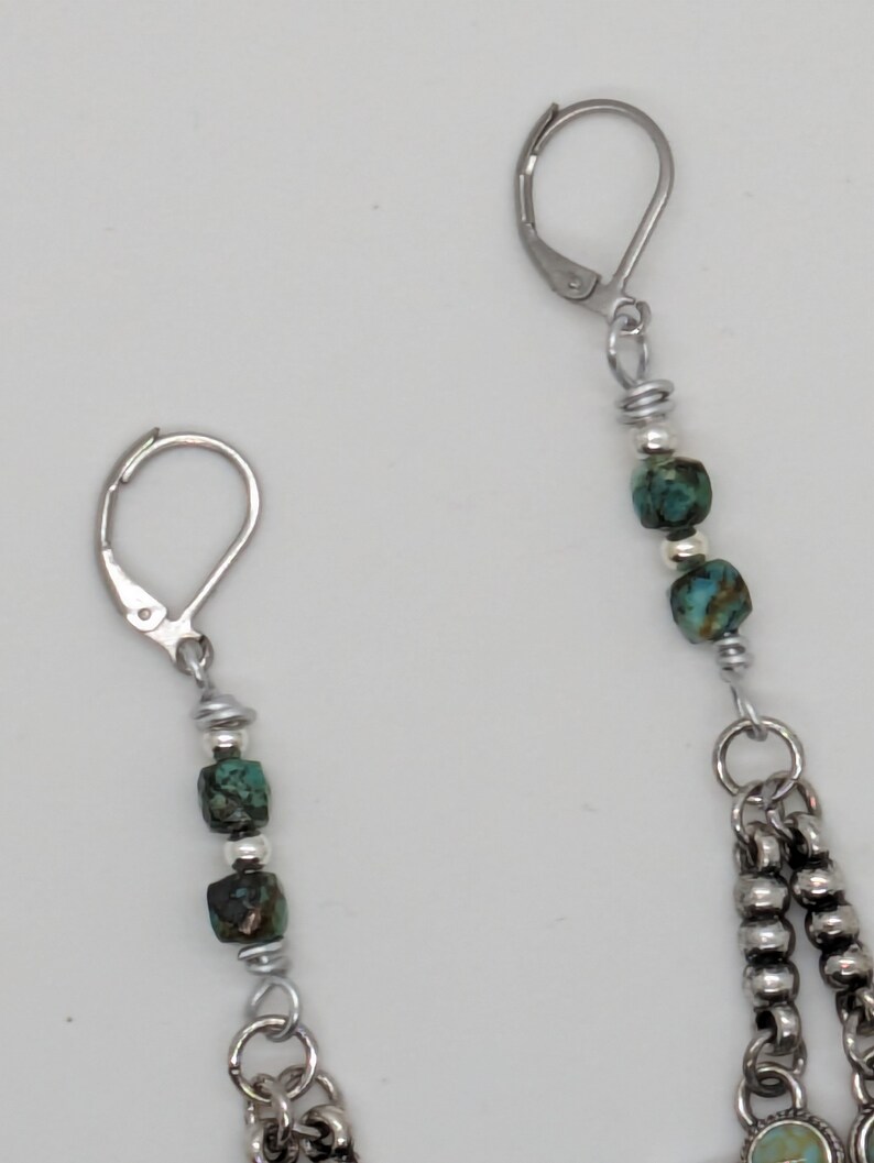 Southwest Squash Blossom Earrings/Turquoise Earrings/Native American Navajo Style Earrings/Cowgirl Earrings/Arizona Turquoise Earrings/Gift image 3