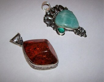 Gemstone Pendants/925 Amber Pendant/925 Amazonite Pendant/Jewelry Making Supplies/Precious Gemstone Pendants/Christmas Gift for Any Jeweler