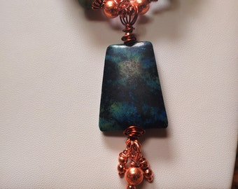 Collier en or rose / pendentif chrysocolle / collier perlé vert / collier vert et or rose / collier agate vert émeraude / bijoux de style BoHo