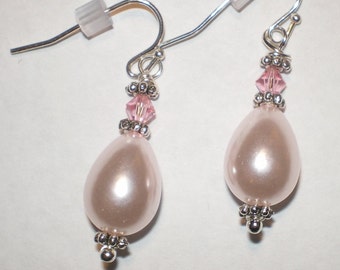 BOUCLES D’OREILLES Perle/Choix multicolore/Bronze argenté topaze rose/Boucles d’oreilles Pearl Dangle/Cadeau d’anniversaire pour elle/Boucles d’oreilles de mariage pour la mariée/Swarovski