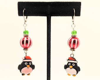 Holiday Penguin Earrings/Christmas Penguin Earrings/White Elephant Gag Gift/Christmas Earrings/Tuxedo Penguin Earrings/Red Capped Penguin