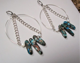 Turquoise hoepel oorbellen / turquoise en kettingen oorbellen / BoHo turquoise oorbellen / hoepel ketting oorbellen / westerse sieraden / vakantiecadeau voor haar