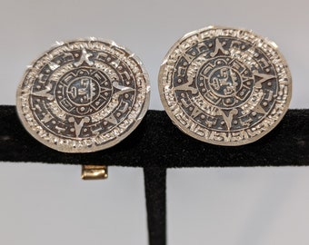 Aztec Calendar Sterling Silver Cufflinks/1980 Vintage Mexican 925 Silver BERTHA stamp Cuff Links/Vintage Cuff Links/Fathers Day Gift for Dad