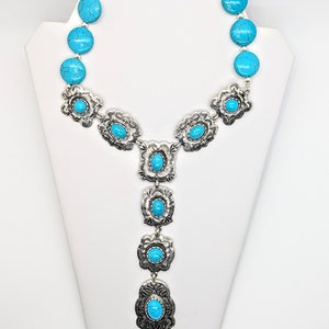 Southwest Turquoise Concho Necklace/Cowgirl Necklace/Native American Style Necklace/Turquoise Necklace/Rodeo Jewelry/Navajo Style Necklace