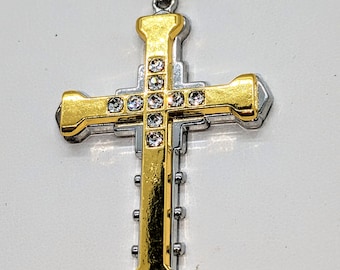 Collier croix unisexe/Collier croix doré et argenté/Collier croix chrétienne avec cristaux/Collier symbole chrétien de la foi/Cadeau