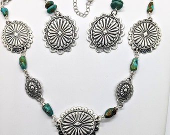 Turquoise Concho ketting set/Zuidwest stijl Concho ketting/Turquoise ketting/Native American Style Concho oorbellen/Concho sieraden cadeau