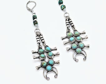 Boucles d'oreilles fleur de courge du sud-ouest/boucles d'oreilles turquoise/boucles d'oreilles style navajo amérindien/boucles d'oreilles cow-girl/boucles d'oreilles turquoise de l'Arizona/cadeau