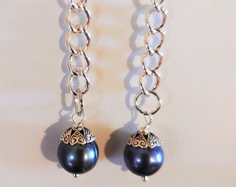 Pfau Perlen Ketten Ohrringe/Perlen Ohrringe/Perlen und Ketten Ohrringe/Moderne Perlen Ohrringe/Perlenohrringe Silber/Geburtstagsgeschenk