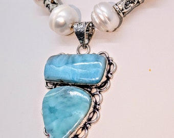 Larimar Pendant Necklace/Summer Resort Jewelry/Island Cruise Jewelry/Beach Jewelry/Caribbean Larimar Necklace/Dominican Republic Souvenir