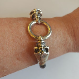 Leather Skull Bracelet/Biker Skull Bracelet/Unisex Skull Bracelet/Gothic Jewelry/Immortality Bracelet/Biker Road Protection/Tribal Bracelet