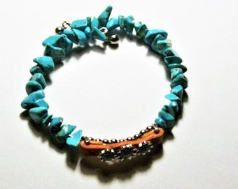 Turquoise Chip Bracelet/Western Jewelry/Turquoise Memory Bracelet/Cuir et Turquoise Daisy Bracelet/Native American Style/Southwestern