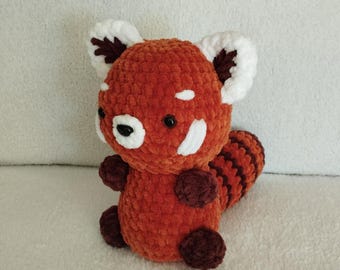 Handmade crocheted red panda plush toy, made in France