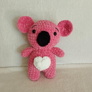 Pink koala white heart handmade crochet plush