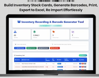 在庫カードと在庫カードの作成、バーコードの生成、印刷、Excelへのエクスポート、再インポートを簡単に