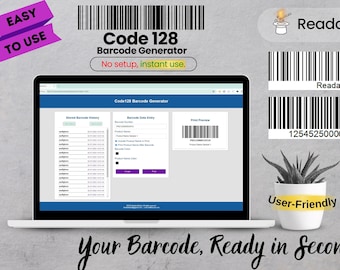 製品、在庫、Excel保存機能を備えたCode128バーコードジェネレーター
