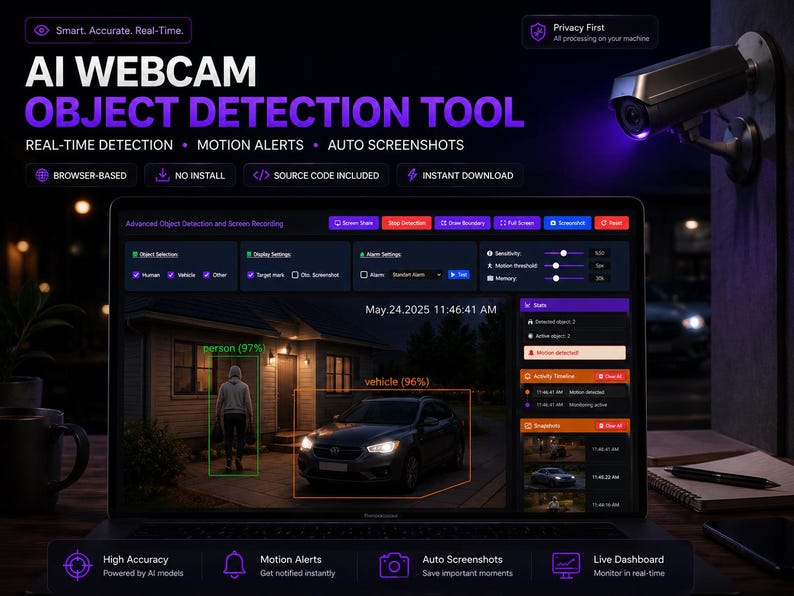 Browser AI Security Monitor | Webcam Motion Detection and Object Alerts ...