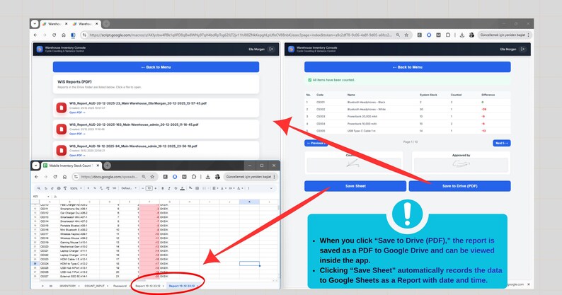 May include: Screenshot of a computer screen displaying a spreadsheet and a web application interface. The spreadsheet shows data in rows and columns. The web app has blue and white elements, with options to save the data.