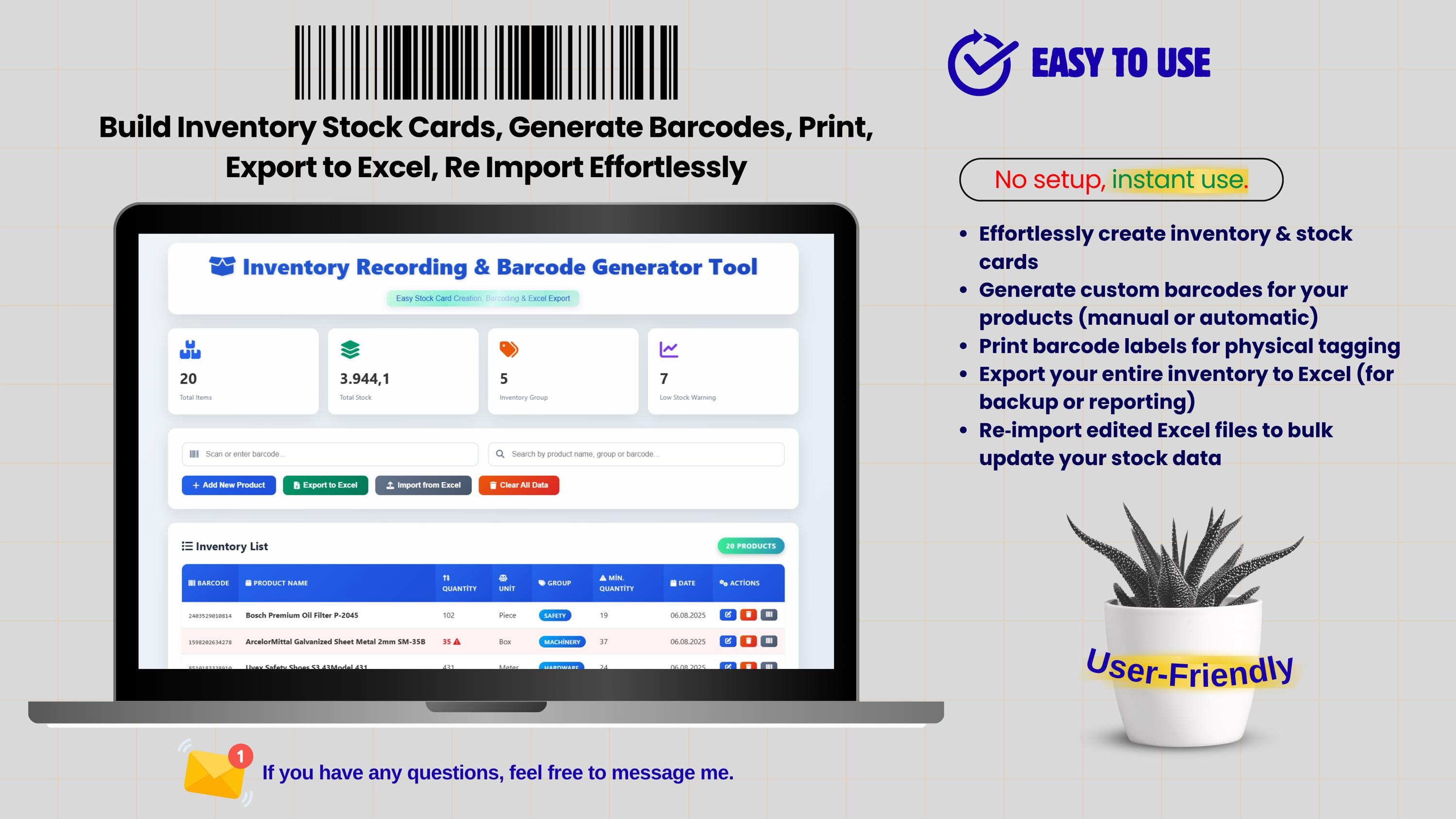 Build Inventory & Stock Cards, Generate Barcodes, Print, Export to ...