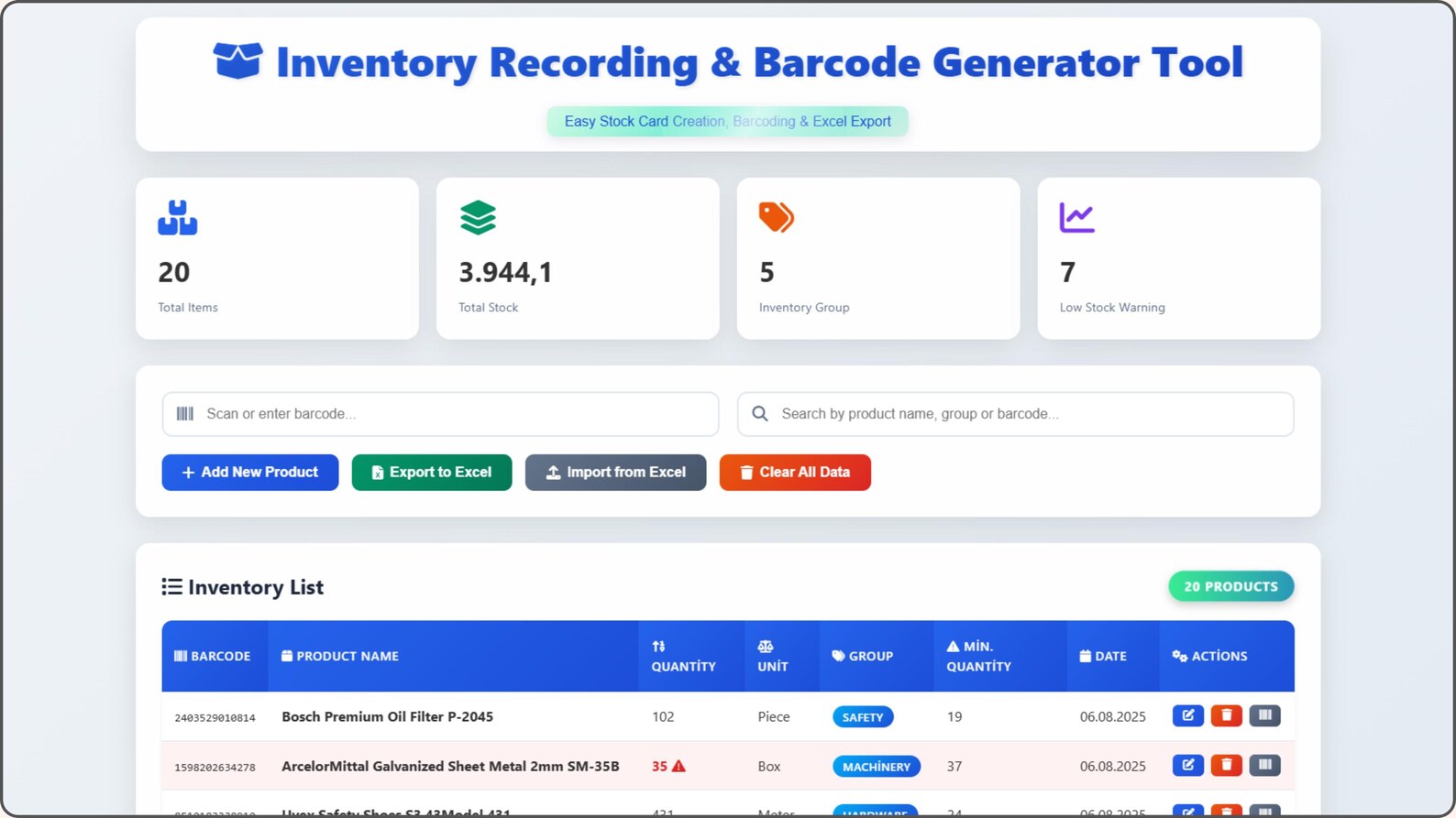 Html Inventory Card Color Build Inventory & Stock Cards, Generate Barcodes, Print, Export to ...