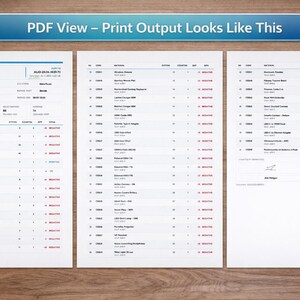 May include: Three-page document printout with a wooden background. The document is a stock count report with itemized lists, quantities, and dates. The top of the document has the text "PDF View - Print Output Looks Like This".