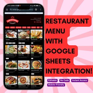 Restaurant Digital Menu Template • Google Sheets Editable • Mobile-Friendly QR Menu System