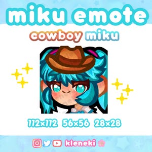 Kawaii Hatsune Miku Twitch Discord Emote for Streaming on Stream Vtuber, PNGtuber, Vocaloid emotes, cowboy hatsune miku emote