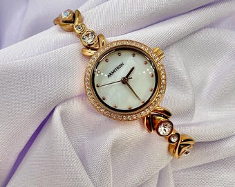 Gold Diamanté Vivani Watch with Mother of Pearl Dial Preppy Classy Dainty Gold Vivani Womens Watch Mother of  main image 2