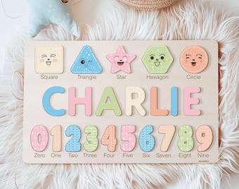 Boy and Girl Handmade Custom Name Puzzle, 1st Birthday Gift, Puzzles for Toddlers 1-3, Wooden Name Sign Toy, 0 3 6 9 12 18 24 36 Months Gift