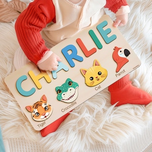 Baby Puzzle Toy with Animals, Baby Personalized Gift, Kids Gift, First Christmas, Baby Gift Birth, Wooden Animals Puzzle, 1st Birthday Gift
