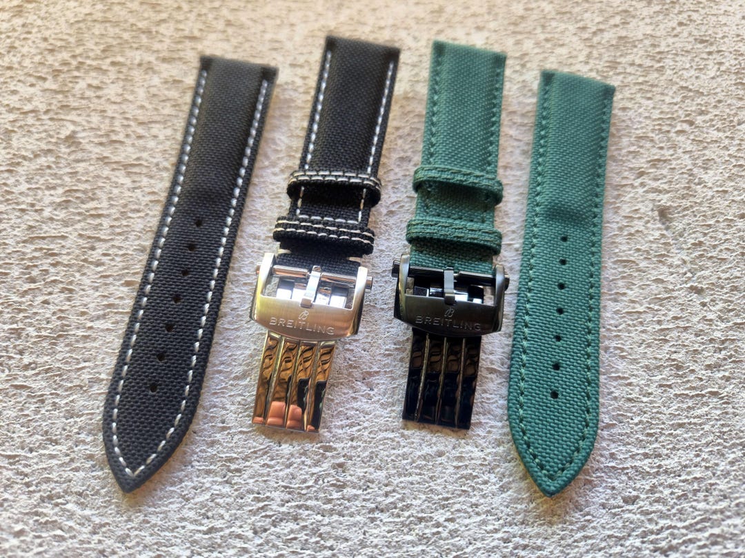 Bracelet Montre En Cuir De Veau Crocodile Bleu Bambou 22mm - Compatible Breitling (Navitimer, Avenger, Etc.)