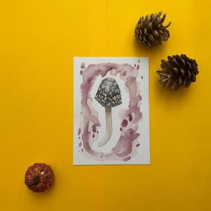 Tintenpilz Natur Aquarell Postkarte | Botanische psychadelische Illustration Druck | Geschenk für Pilzliebhaber und für die Reise
