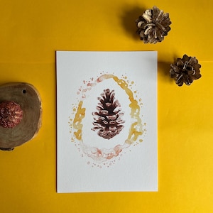 Tannenzapfen Aquarell Wand Kunstdruck | Natur botanischer Naturdruck | Einweihungsgeschenk | Geschenk für Naturliebhaber | Geschenk für sie