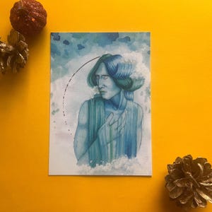 Cartão postal em aquarela inspirado na natureza | Impressão do Elemental da Água Azul | Presente para sala de jogos | Arte de jogador de fantasia