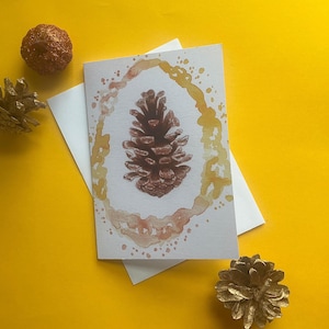 Biglietto d'auguri acquerello con pigna / Stampa botanica naturale / Regalo di inaugurazione della casa / Regalo per gli amanti della natura / Regalo per loro