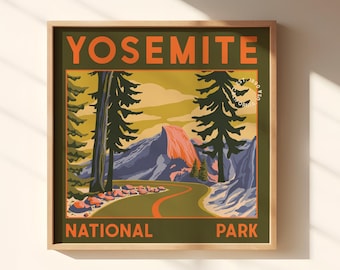 Yosemite National Park Digital Art Print, Vintage Inspired Travel Poster, Landscape Wall Art, Instant Download