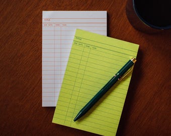 Library Card Notepad, Vintage Inspired