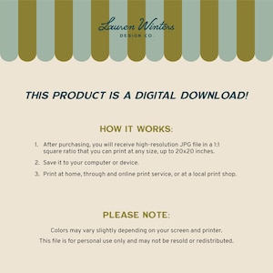 May include: A digital download product announcement with text. The design features a light beige background with text in teal and dark green. The top of the image has a decorative border. The text includes instructions and a note about personal use.