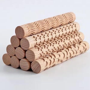 Rodillo de madera para texturizar arcilla / Rodillo para texturizar cerámica / Rodillo para repujado de arcilla polimérica / Herramienta de textura cerámica / Patrón de guijarros