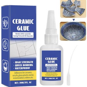 Ceramic Repair Glue 30ml, Fast-Drying Pottery Adhesive for Cracked Mugs, Bowls, Porcelain, Tiles, Marble and DIY Craft Repairs