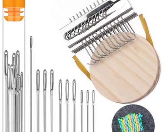 Speedweve Darning Loom with Needle | DIY Braiding & Mending Kit | Visible Repair Tool | 10/14/21/28/42 Hook Wooden Speed Weave Loom