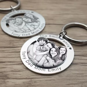 Personalized Photo Keychain – Custom Picture Keyring with Engraved Family Portrait | Jewelry Gift for Her or Family Members