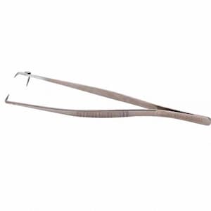 May include: A stainless steel surgical instrument with angled tips. The tool has a textured grip for secure handling and is designed for precision work. The instrument is against a white background.