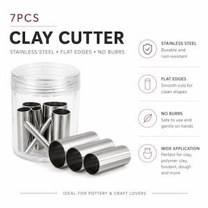 Ensemble de 7 emporte-pièces pour poterie | Emporte-pièces ronds en acier inoxydable | Outil de perforation pour pâte polymère | Kit d'emporte-pièces pour céramique