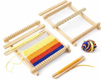 Small Wooden Weaving Loom Kit – DIY Hand Weaving Tool, Craft Yarn Loom for Scarves, Tapestry & Beginners