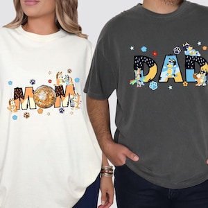 Funny Dancing Blue Dog Dad Mum Shirts , Couple  Shirts , Cute Mum Shirts