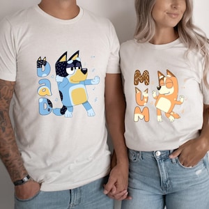 Funny Dancing Blue Dog Dad Mum Shirts , Couple  Shirts , Cute Mum Shirts
