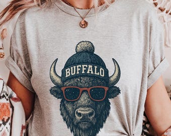 Retro Buffalo Mascot T-Shirt: Beanie & Shades, Vintage Football Tee