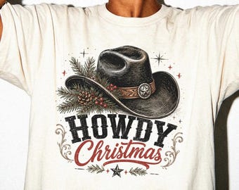 Howdy Christmas Shirt Vintage Western Cowboy Hat Tee Retro Holiday Top