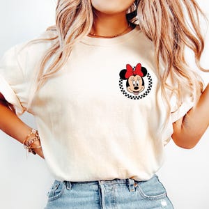Retro Checkered Disney Pocket Size Print Shirts, Mickey Checkered Shirt, Family Shirts, Minnie Mouse Pocket Tees, Gift Disneyland Tee